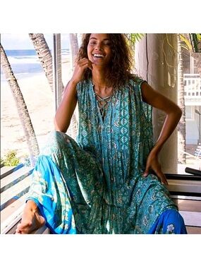 Free People Hanalei Bay Lace-Up Maxi Dress Size L
